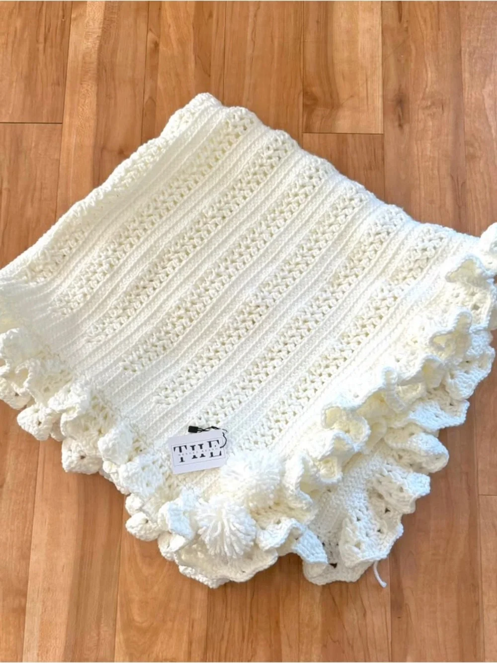 White Hand-Crocheted Ruffled Throw Blanket, The Mendez Brand